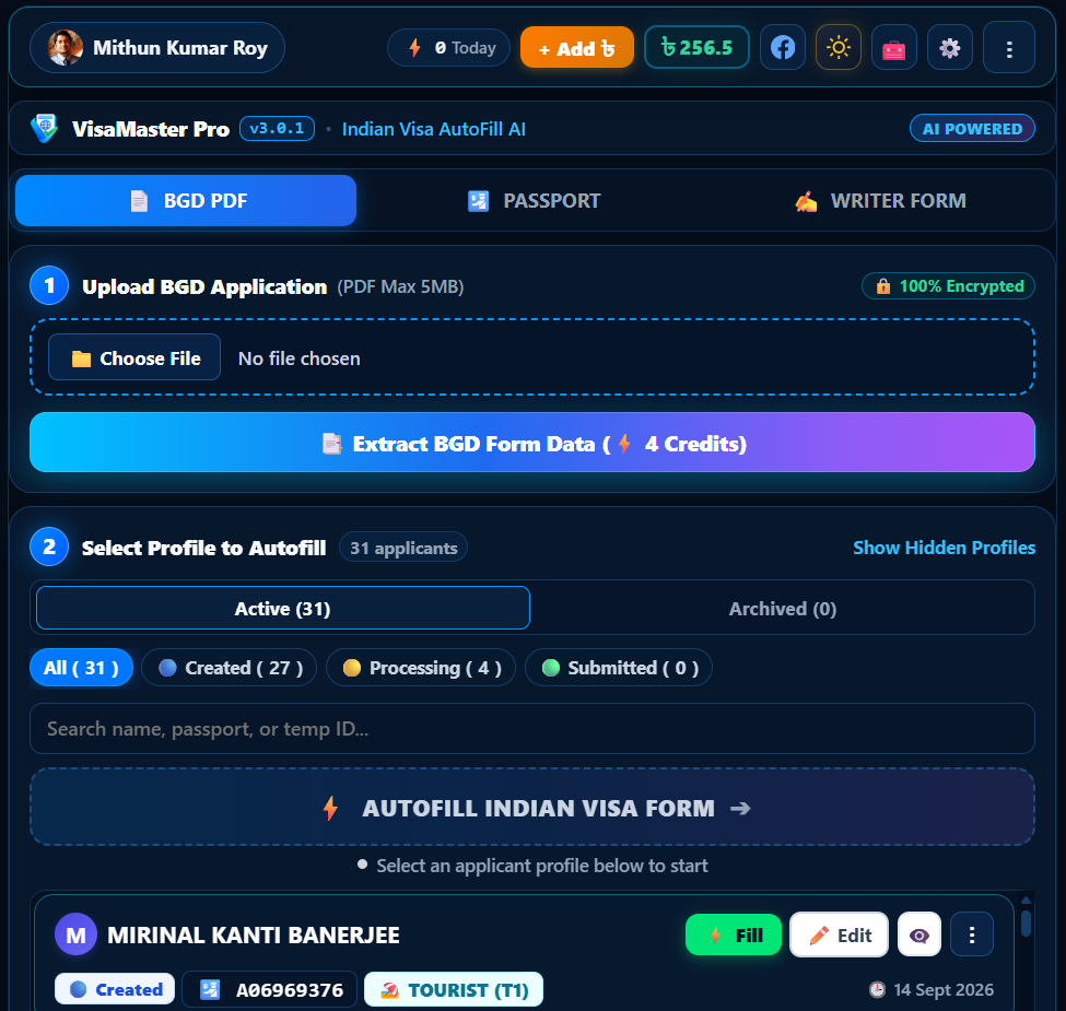 VisaMaster Pro Live UI